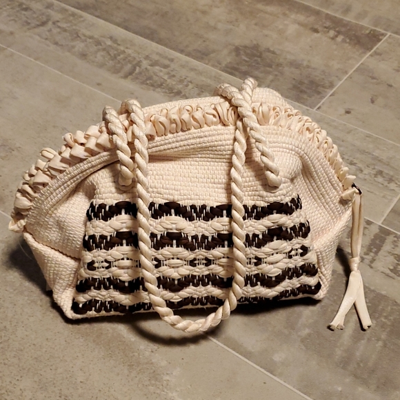 EUC Ivory & Brown Carpet Crossbody Bag